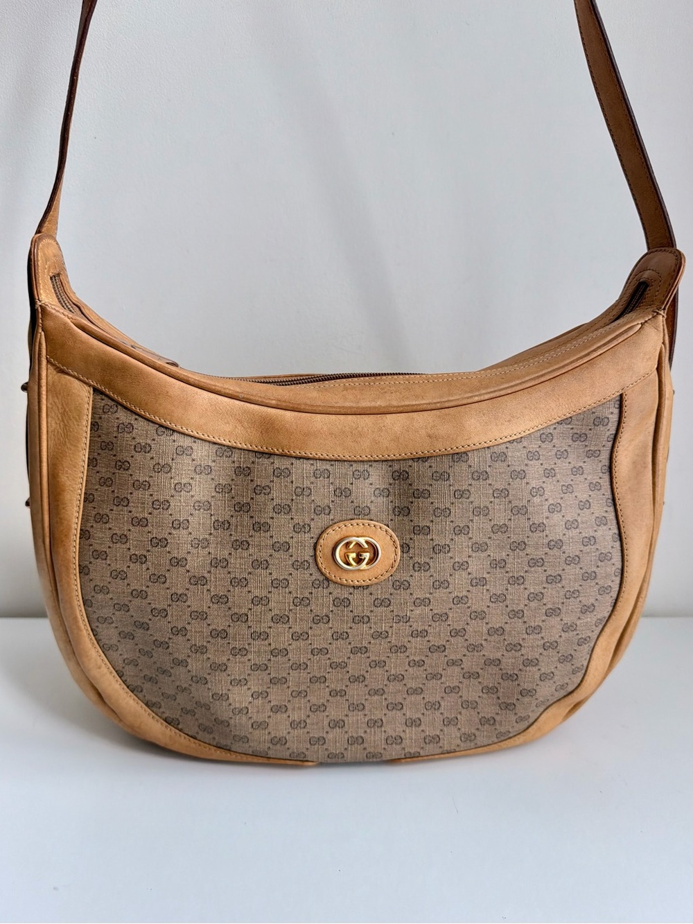 Authentic Gucci Micro GG Supreme Vintage Crescent Crossbody Bag